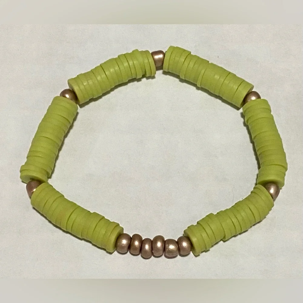 Green Gold Heishi Clay Beaded Bracelets Boho Preppy Y2K Eclectic Fall Festival